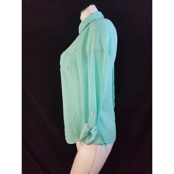 3/$15 The Limited XS Turquoise Polka  Dot Shirt - Picture 6 of 7
